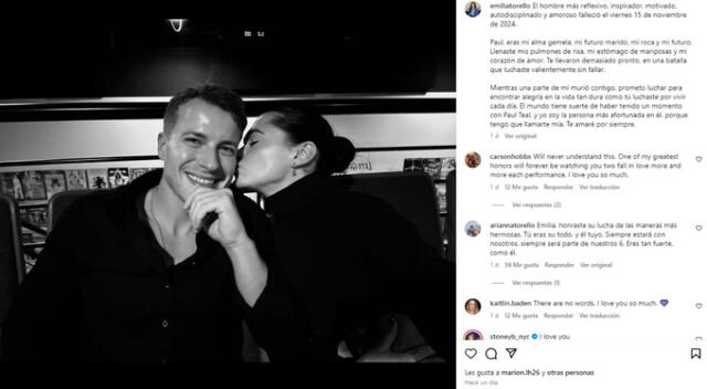 Pareja de Paul Teal le dedica mensaje de despedida. Fuente: Instagram.