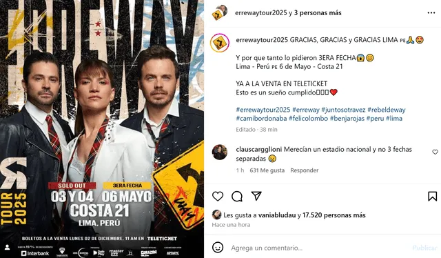  Tercera fecha para ver a Erreway en Perú 