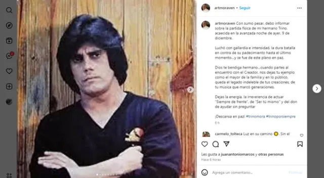 Arturo Mora deja mensaje para Trino Mora. Fuente: Instagram.