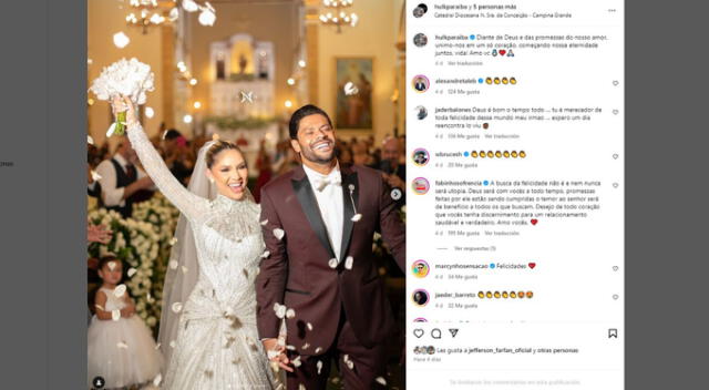 Hulk limita comentarios tras boda con prima de su ex. Fuente: Instagram.