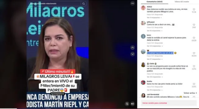 Usuarios cuestionan a Willax por noticia a Milagros Leiva. Fuente:TikTok.