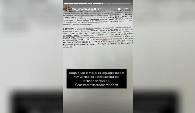 Documento con el nuevo monto. Fuente: Instagram.