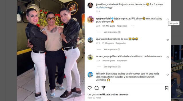 Foto de Jonathan Maicelo y gemelos Paletazo. Fuente: Instagram. Foto de Jonathan Maicelo y gemelos Paletazo. Fuente: Instagram.