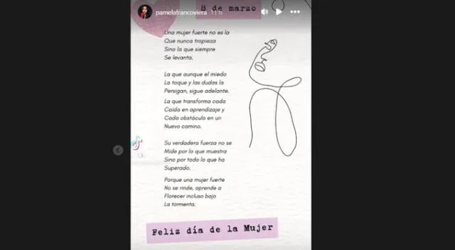 Mensaje de Pamela Franco. Fuente: Instagram. Mensaje de Pamela Franco. Fuente: Instagram.