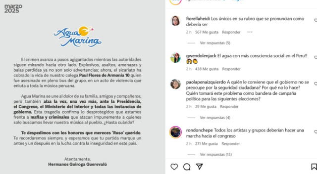 Mensaje de Agua Marina. Fuente Instagram. Mensaje de Agua Marina. Fuente Instagram.