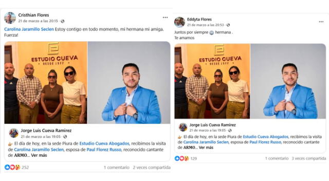 Hermanos de Paul Flores dan su apoyo a Carolina Jaramillo. Fuente: Facebook. Hermanos de Paul Flores dan su apoyo a Carolina Jaramillo. Fuente: Facebook.