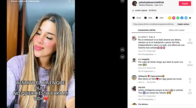 Mensaje de Yahaira Plasencia. Fuente: TikTok. Mensaje de Yahaira Plasencia. Fuente: TikTok.