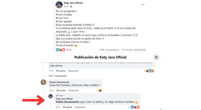 Comentario de Katy Jara. Fuente: Facebook. Comentario de Katy Jara. Fuente: Facebook.