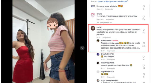 Comentario de Kiara Lozano sobre su mal aliento. Fuente: TikTok.