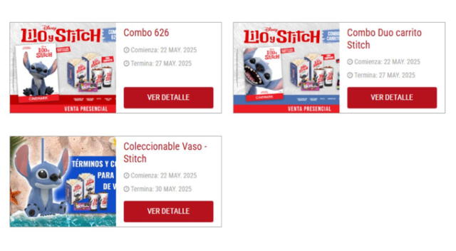 Combos de Stitch en Cinemark. Fuente: Cinemark.