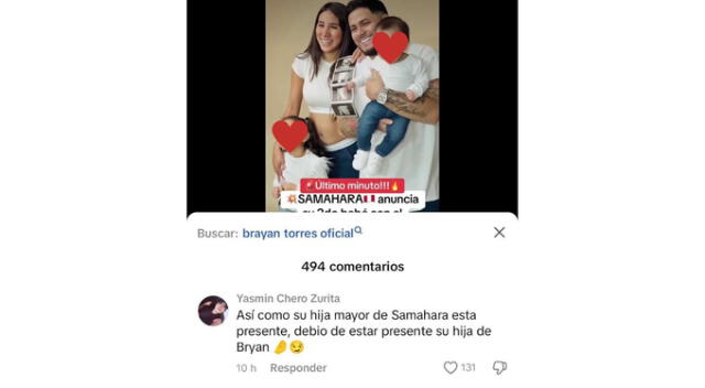 Usuarios cuestiona la ausencia de la hija de Bryan Torres en foto familiar. Fuente: Instagram.