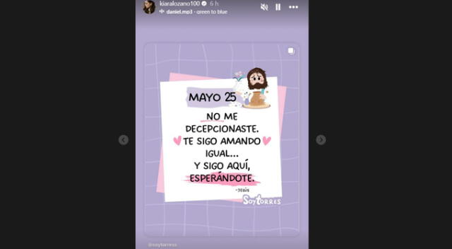 Mensaje de Kiara Lozano. Fuente: Instagram.