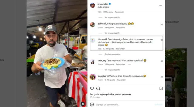 Este fue el comentario al que Brian Rullan le dio like. Fuente: Instagram.