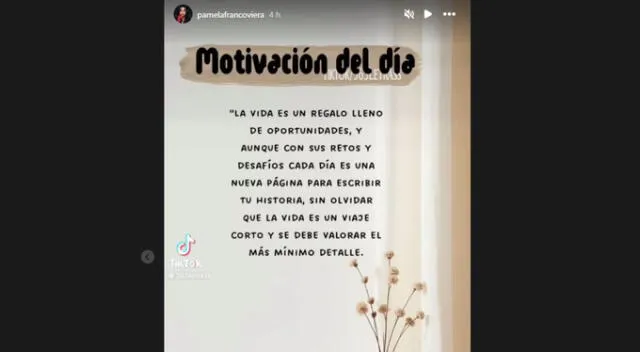 Mensaje de Pamela Franco. Fuente: Instagram.