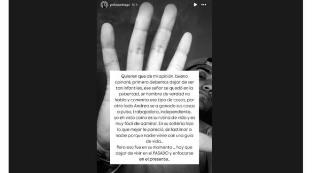 Comunicado de Yerko Santiago declara sobre trío de Andrea, Bruno y Melissa.Fuente: Instagram. Comunicado de Yerko Santiago declara sobre trío de Andrea, Bruno y Melissa.Fuente: Instagram.