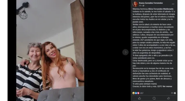 Mensaje de Xoana González a su mamá. Fuente: Facebook. Mensaje de Xoana González a su mamá. Fuente: Facebook.