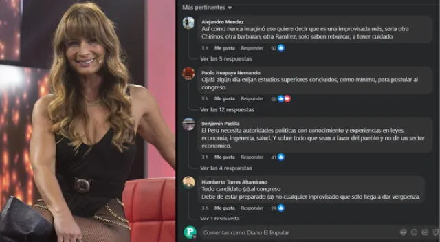 Usuarios critican a Olenka Zimmerman en el Congreso. Fuente: Facebook.