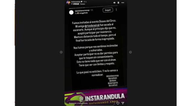 Comunicado de amiga de Korina Rivadeneira. Fuente: Instagram.