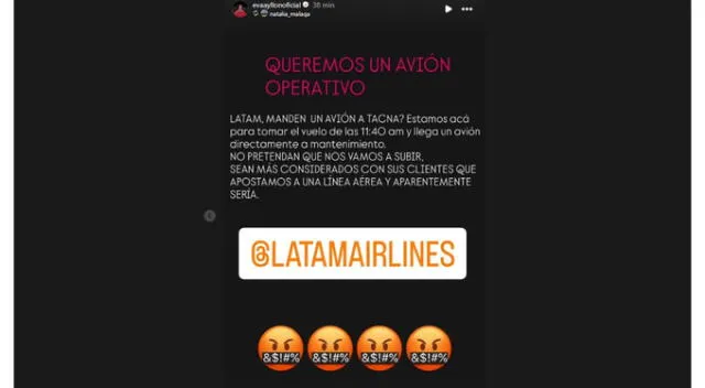 Mensaje de Natalia Málaga y Eva Ayllón contra aerolínea. Fuente: Instagram. Mensaje de Natalia Málaga y Eva Ayllón contra aerolínea. Fuente: Instagram.