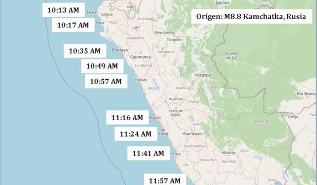 Horario estimado de la llegada del tsunami a Lima. Horario estimado de la llegada del tsunami a Lima.