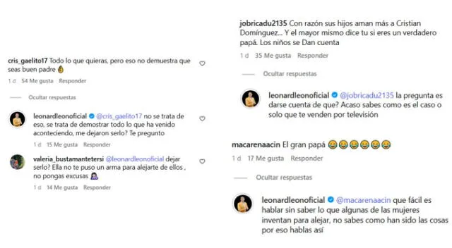 Comentarios de Leonard León. Fuente: Instagram.