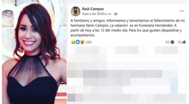 Hermano de Yanin Campos informa su fallecimiento. Fuente: Difusión.