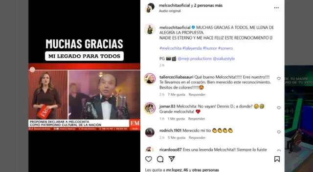 Melcochita agradece proyecto de ley de Waldemar Cerrón. Fuente: Instagram.