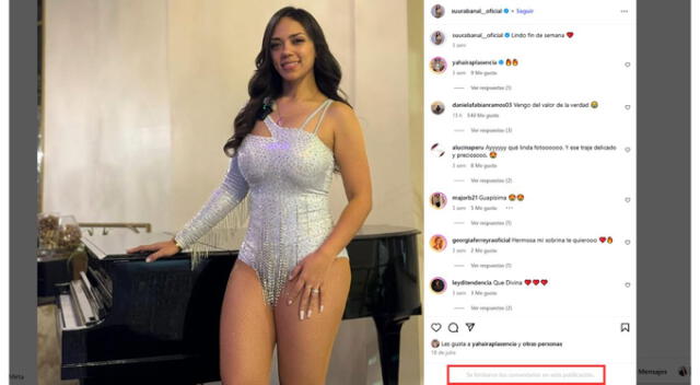 Suu Rabanal limitó sus comentarios. Fuente: Instagram.
