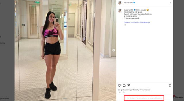 Maju Mantilla limita los comentarios en redes sociales. Fuente: Instagram.
