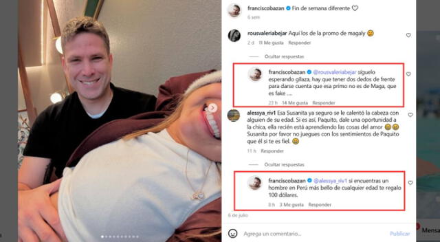 Paco Bazán reacciona mal por supuesto ampay a Susana Alvarado. Fuente: Instagram.