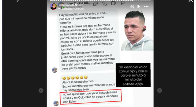 Juan Carlos Ulloa expone a Greissy Ortega y Ediwin Sierra. Fuente: Instagram.