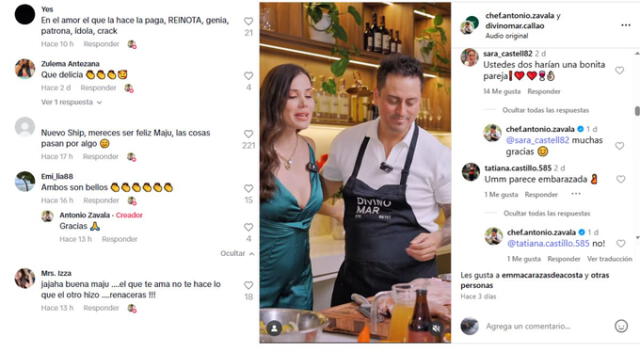 Reacciones y respuestas del chef tras ser vinculado a Maju Mantilla. Fuente: TikTok e Instagram.