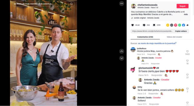 Reacciones y respuestas del chef tras ser vinculado a Maju Mantilla. Fuente: TikTok.