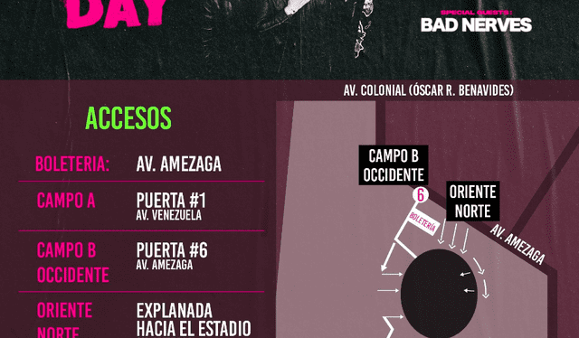 Accesos de puertas Green Day en Lima 2025 - Estadio San Marcos