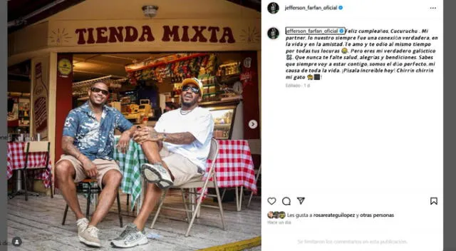 Jefferson Farfán envía saludo a Roberto Guizasola. Fuente: Instagram.