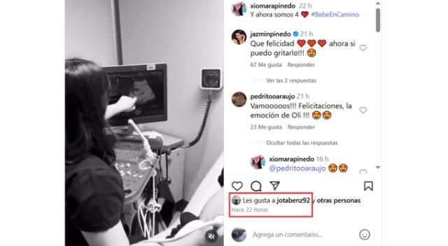 Jota Benz le da 'like' a publicación de la hermana de Jazmín Pinedo. Fuente: Instagram.