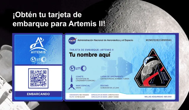 Los nombres de los participantes irán en tarjetas de embarque a bordo de la misión Artemis II de la NASA en 2026.