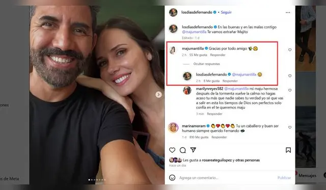 Respuesta de Maju Mantilla a Fernando Díaz. Fuente: Instagram.