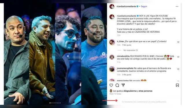 Ricardo Mendoza limita sus comentarios. Fuente: Instagram.