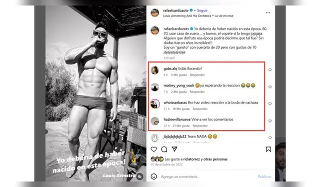 Rafael Cardozo recibe comentarios sobre Cachaza, pero no responde. Fuente: Instagram.