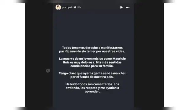 Comunicado María Pía Copello tras la marcha. Fuente: Instagram.