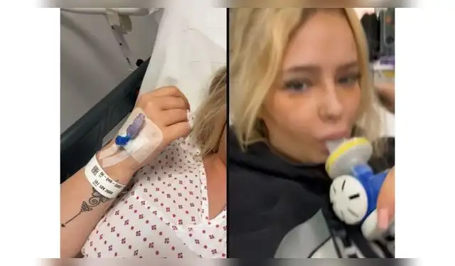 Amy Louise Leonard es llevada en ambulancia tras inhalar 'gas de la risa'. Fuente: Difusión.