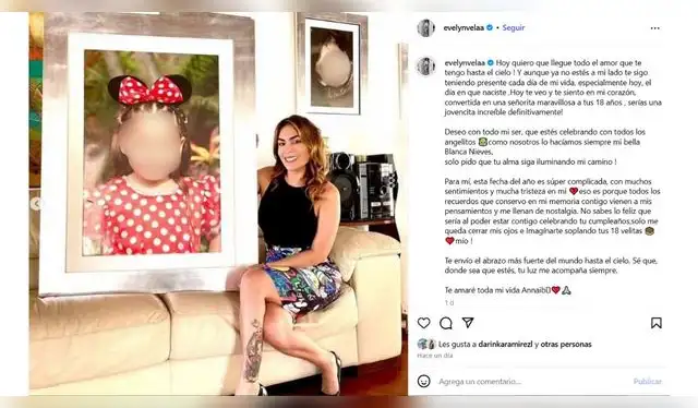 Mensaje de Evelyn Vela a su hija fallecida. Fuente: Instagram.