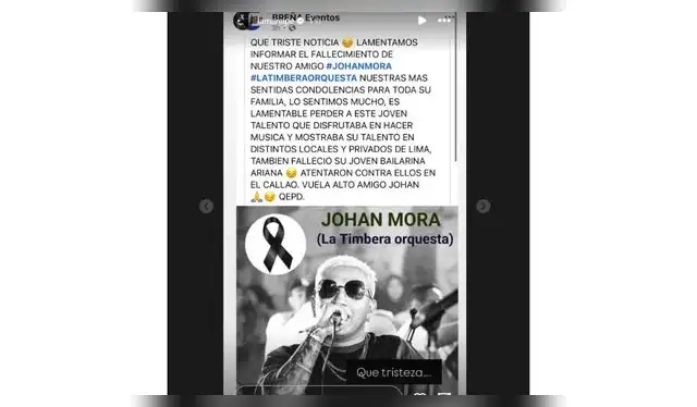 Anuncian fallecimiento de Johan Mora, cantante de salsa. Fuente: Instagram.