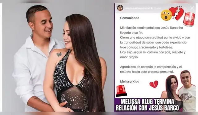Comunicado de Melissa Klug sobre ruptura. Fuente: Instagram. Comunicado de Melissa Klug sobre ruptura. Fuente: Instagram.