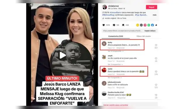 Comentarios a Jesús Barco sobre la pensión. Fuente: TikTok.