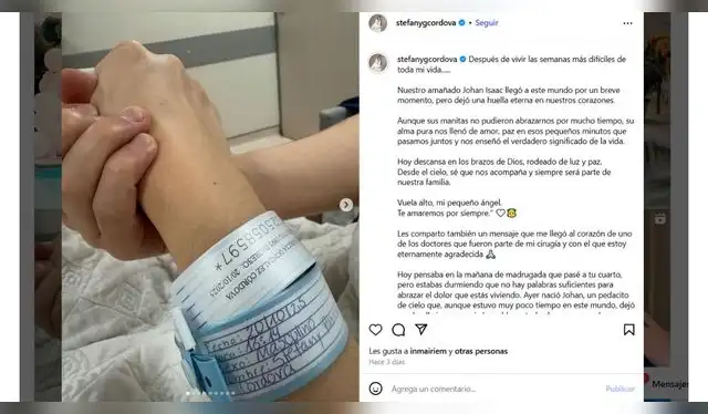 Mensaje de Stefany González a su bebé fallecido. Fuente: Instagram. Mensaje de Stefany González a su bebé fallecido. Fuente: Instagram.