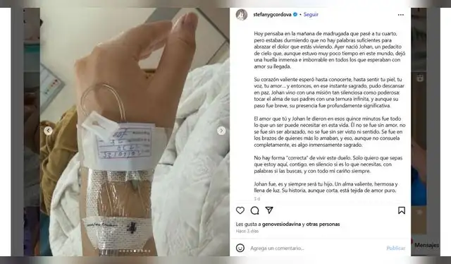 Mensaje del doctor a Stefany González por su bebé fallecido. Fuente: Instagram.
