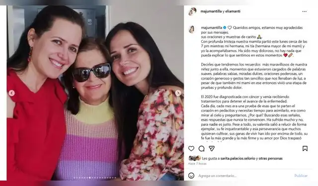 El doloroso mensaje de Maju Mantilla como despedida a su mamá. Fuente: Instagram.