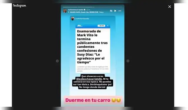 Respuesta de Leslie Echevarría a Mark Vito. Fuente: Instagram.